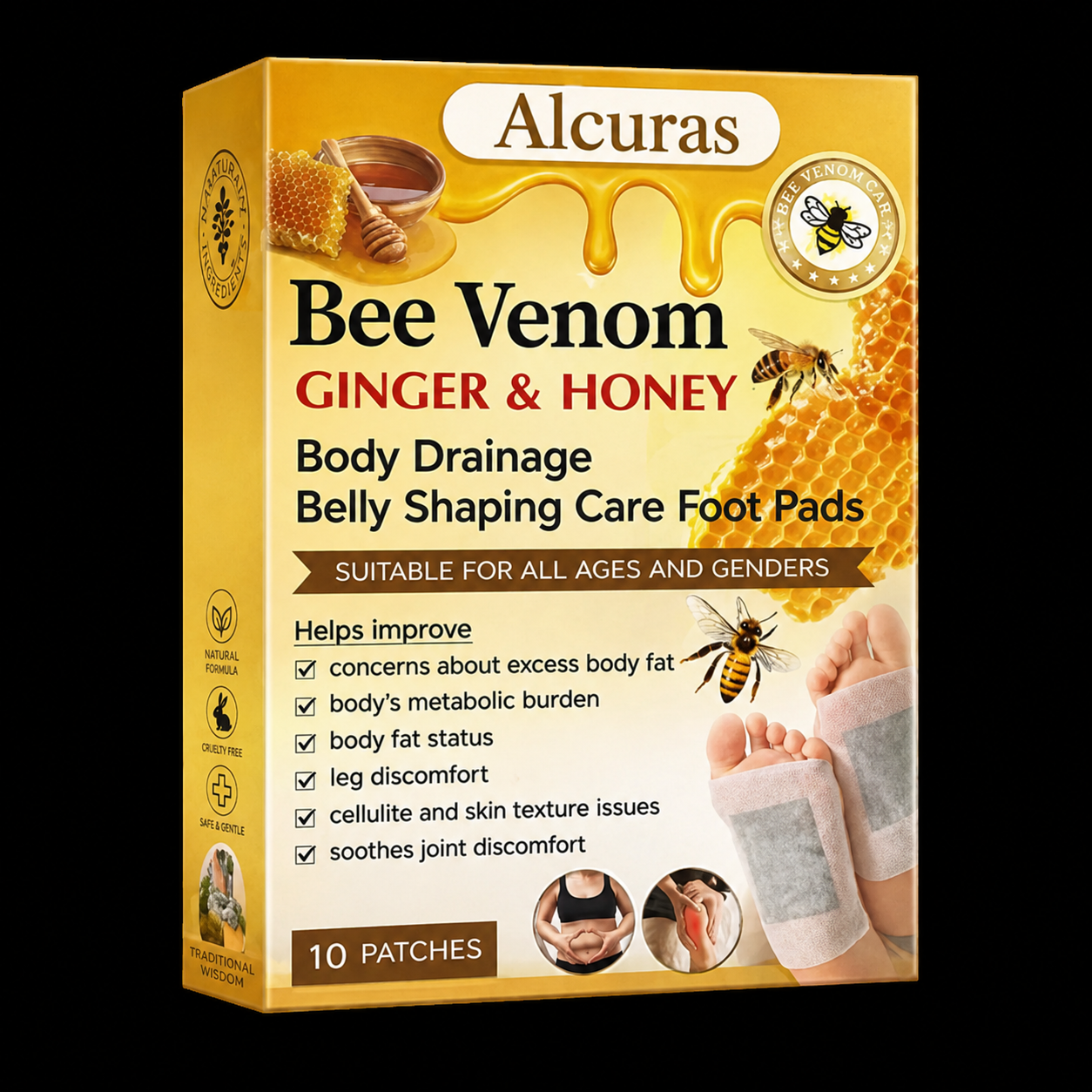 Alcuras® Bee Venom Ginger Herbal Foot Patches (Set of 10)