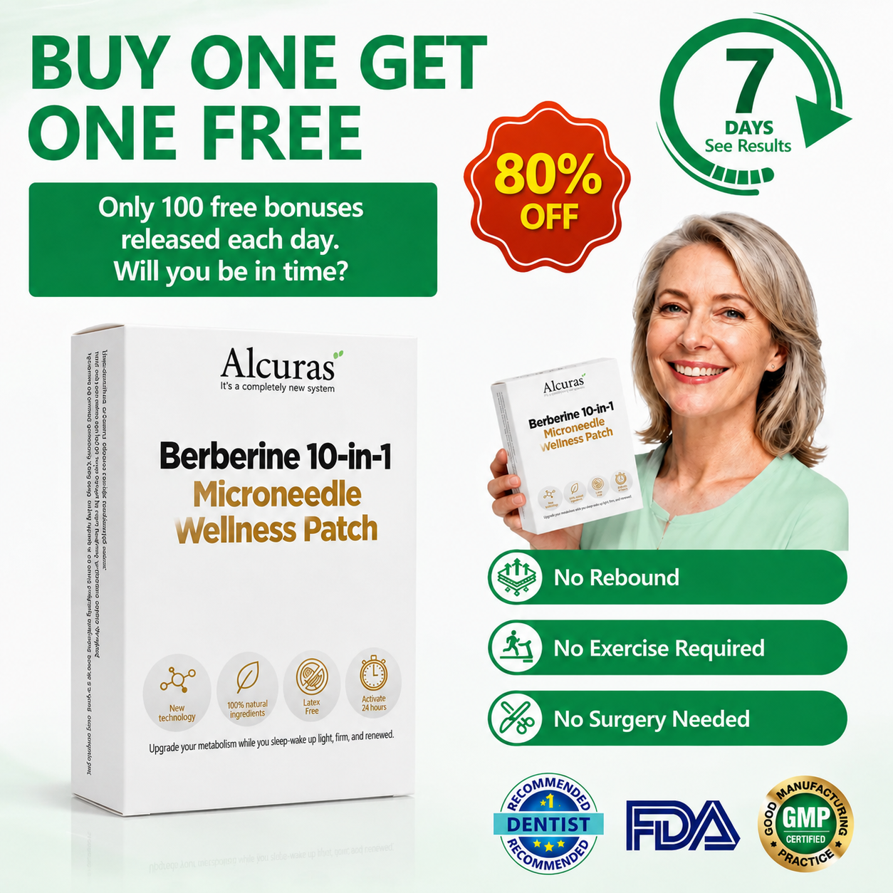 Alcuras® Berberine 10-in-1 Nano Microneedle Patch | ✅ Science-Backed Formula | 10-in-1 Advanced Blend | Visible Results in 7 Days 🏅