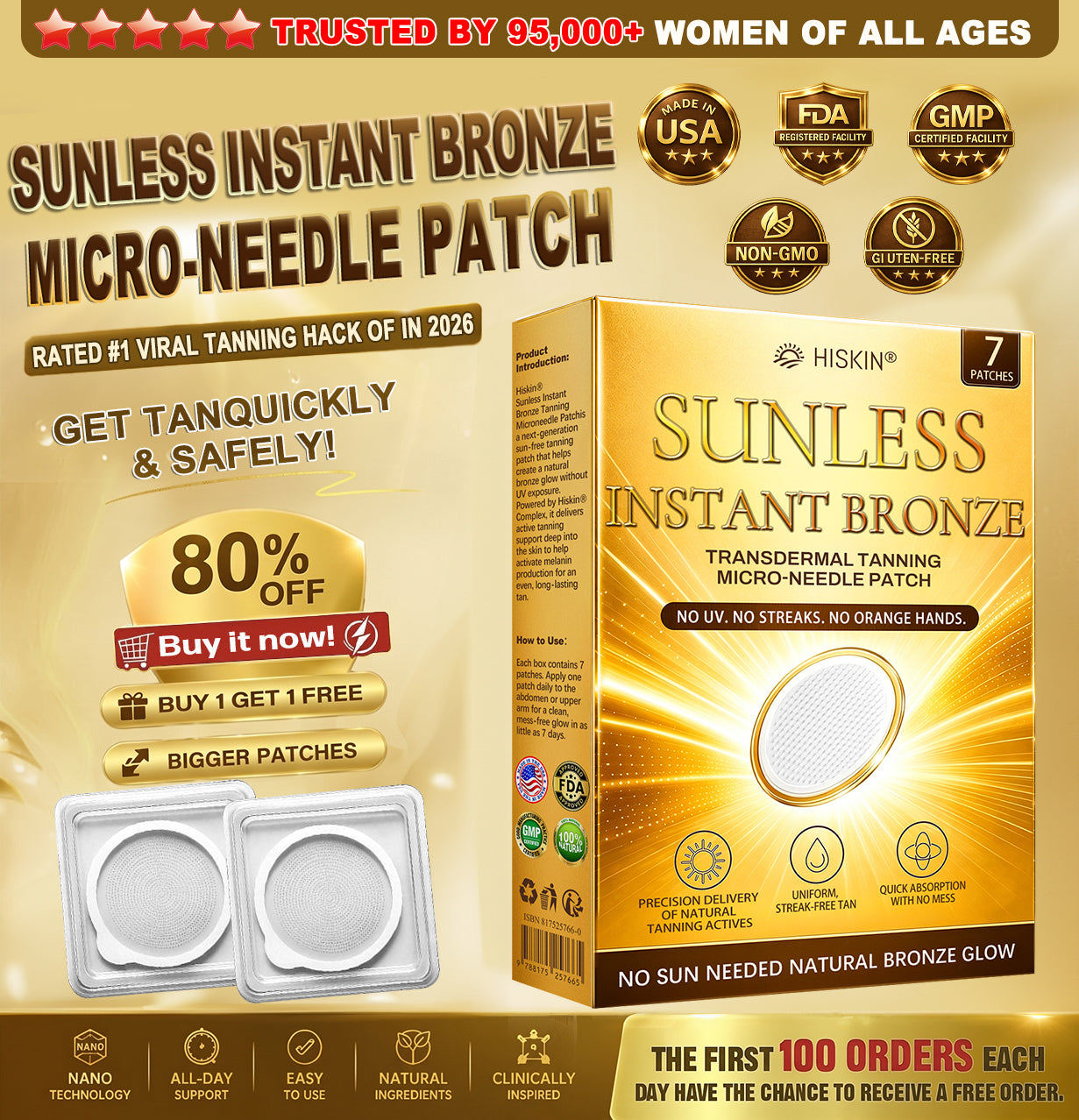 ☀️ Alcuras® Sunless Instant Bronze Tanning Microneedle Patch 🇺🇸 (Just once a day) Visible Bronze Glow in 7 Days ✅ No UV, No Orange, No Streaks, No DHA, No Mess.