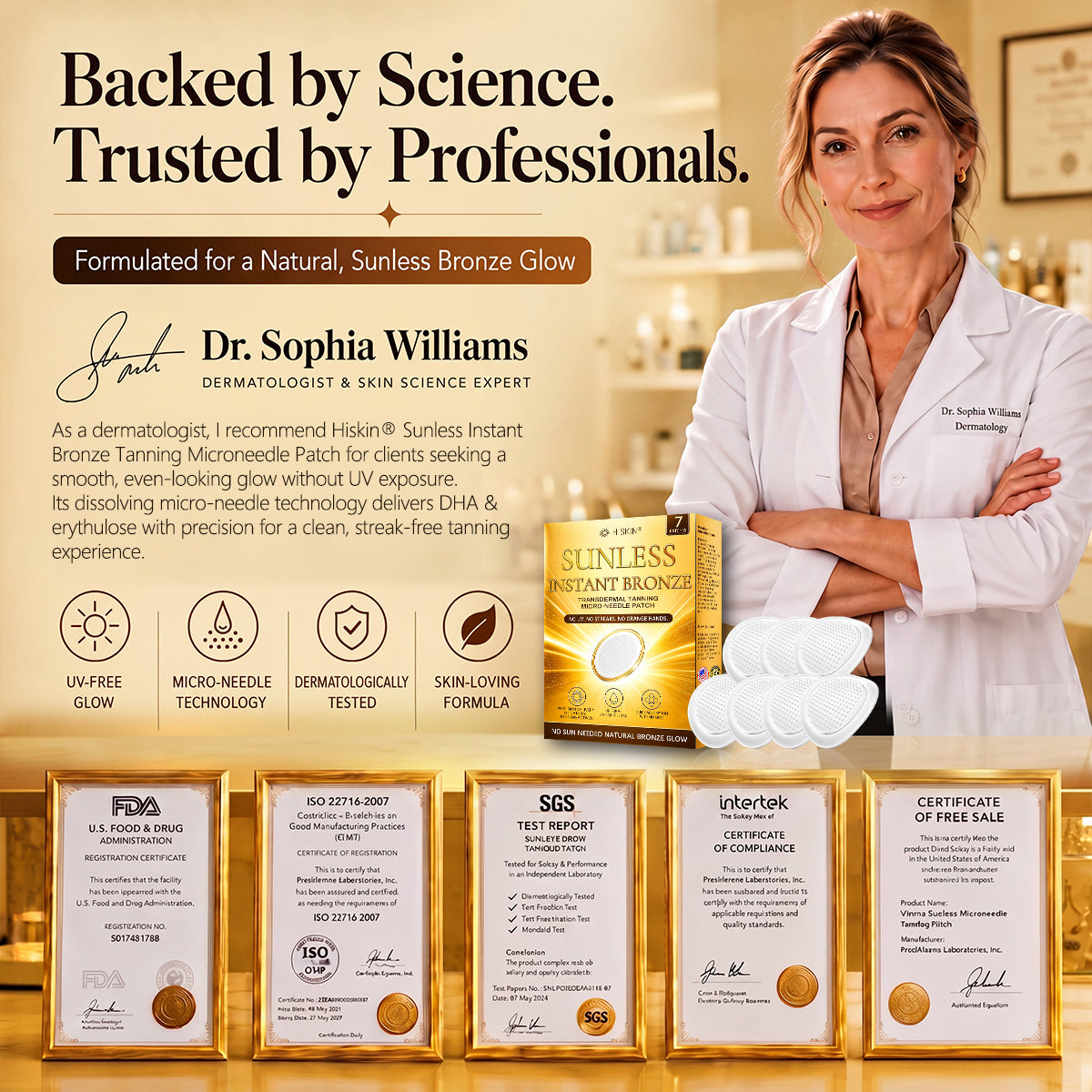 ☀️ Alcuras® Sunless Instant Bronze Tanning Microneedle Patch 🇺🇸 (Just once a day) Visible Bronze Glow in 7 Days ✅ No UV, No Orange, No Streaks, No DHA, No Mess.