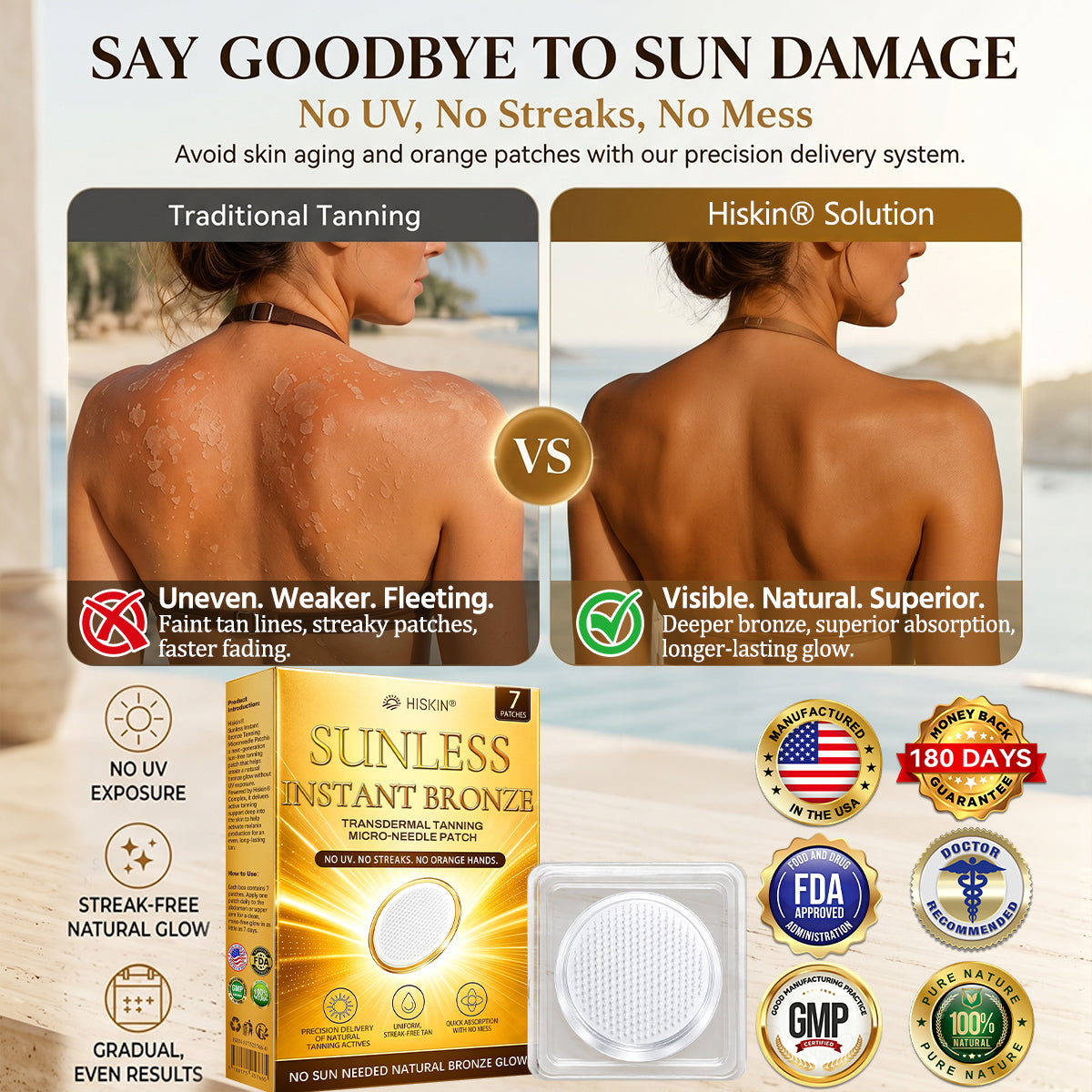 ☀️ Alcuras® Sunless Instant Bronze Tanning Microneedle Patch 🇺🇸 (Just once a day) Visible Bronze Glow in 7 Days ✅ No UV, No Orange, No Streaks, No DHA, No Mess.