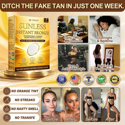 ☀️ Alcuras® Sunless Instant Bronze Tanning Microneedle Patch 🇺🇸 (Just once a day) Visible Bronze Glow in 7 Days ✅ No UV, No Orange, No Streaks, No DHA, No Mess.