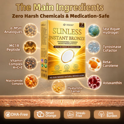 ☀️ Alcuras® Sunless Instant Bronze Tanning Microneedle Patch 🇺🇸 (Just once a day) Visible Bronze Glow in 7 Days ✅ No UV, No Orange, No Streaks, No DHA, No Mess.