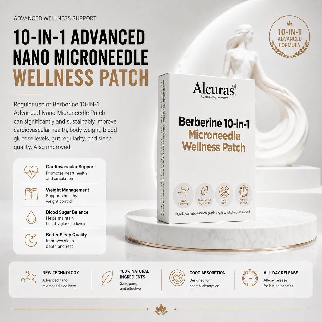 Alcuras® Berberine 10-in-1 Nano Microneedle Patch | ✅ Science-Backed Formula | 10-in-1 Advanced Blend | Visible Results in 7 Days 🏅
